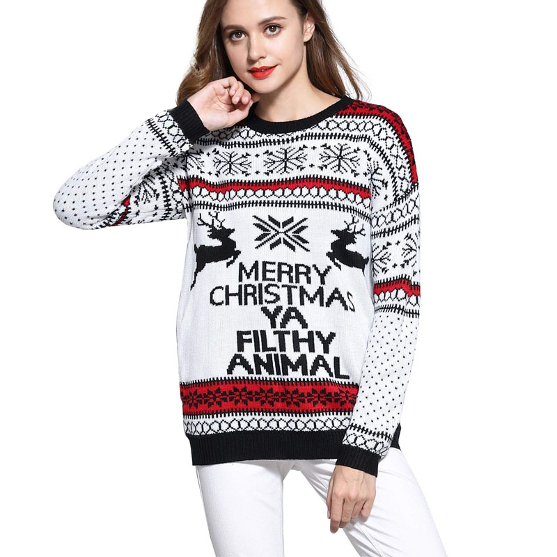 Women Christmas Printing Round Neck Sweater